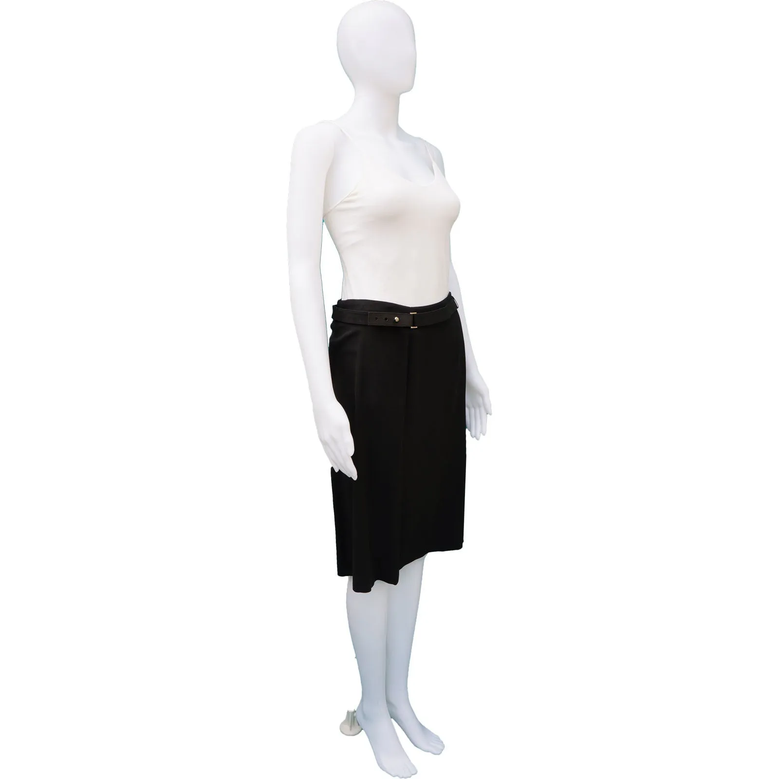GUCCI SILK PANEL SKIRT WITH FABRIC AND LEATHER BELT