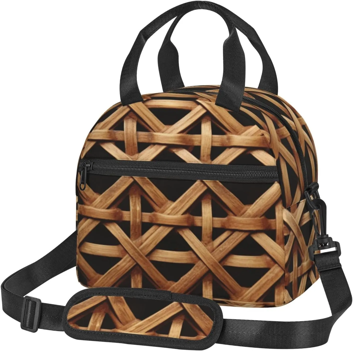 Insulated Lunch Box Wicker Woven Grid Lunch Bag for Women Men Cooler Bag Lunch Tote Bag for Picnic Work