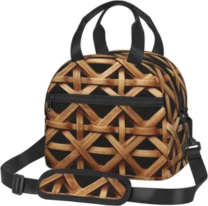 Insulated Lunch Box Wicker Woven Grid Lunch Bag for Women Men Cooler Bag Lunch Tote Bag for Picnic Work