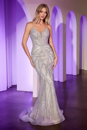Jenna Pearl Embellished Maxi Gown (Silver Nude)