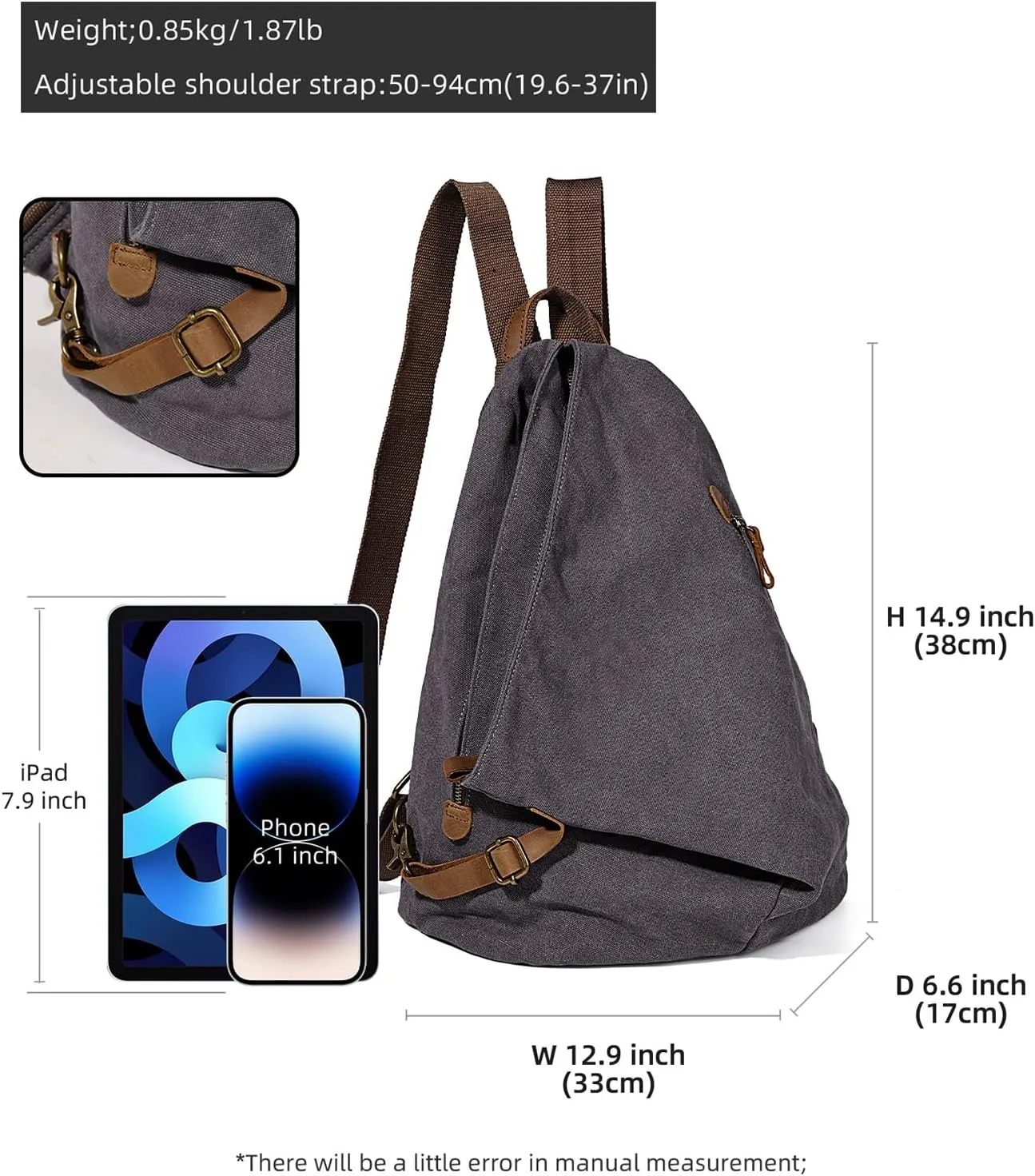 KL928 Canvas Vintage Backpack  Large Casual Daypack Outdoor Travel Rucksack Hiking Backpacks for Men Women