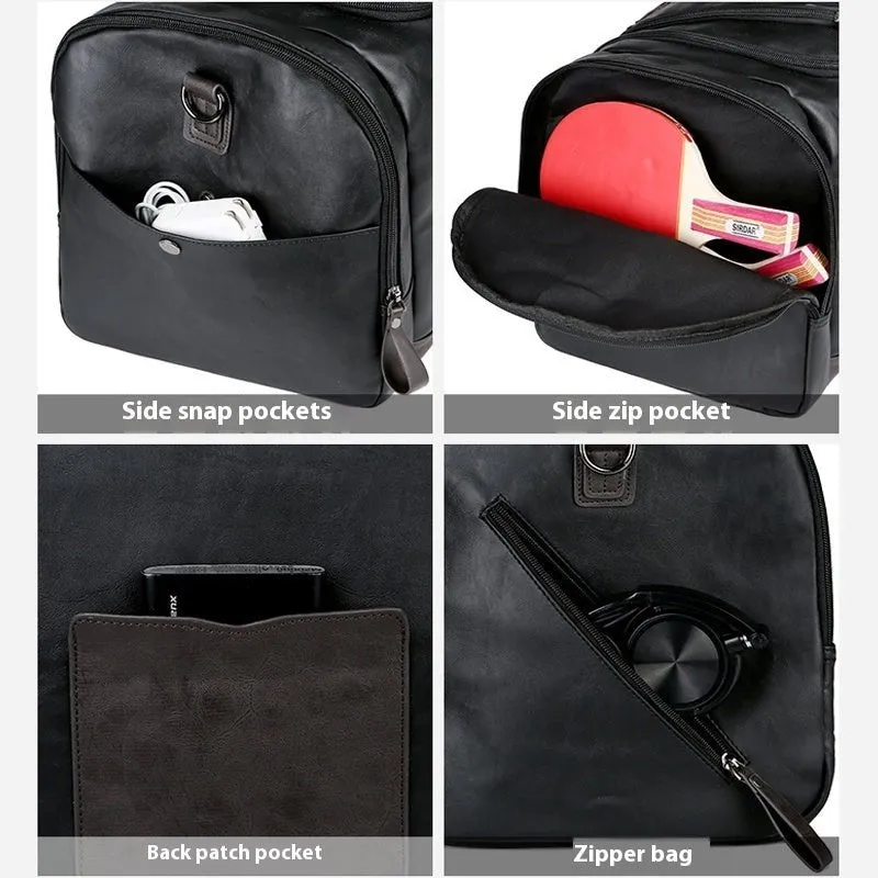 Men's Leather Business Travel Duffle Weekend Bag With Attachable Shoulder Strap