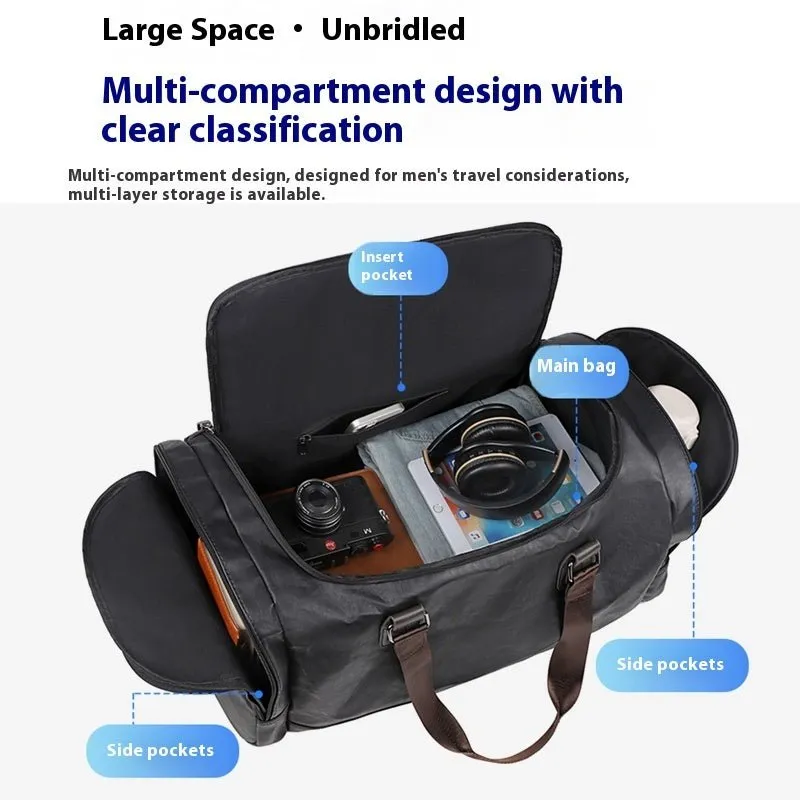 Men's Leather Business Travel Duffle Weekend Bag With Attachable Shoulder Strap