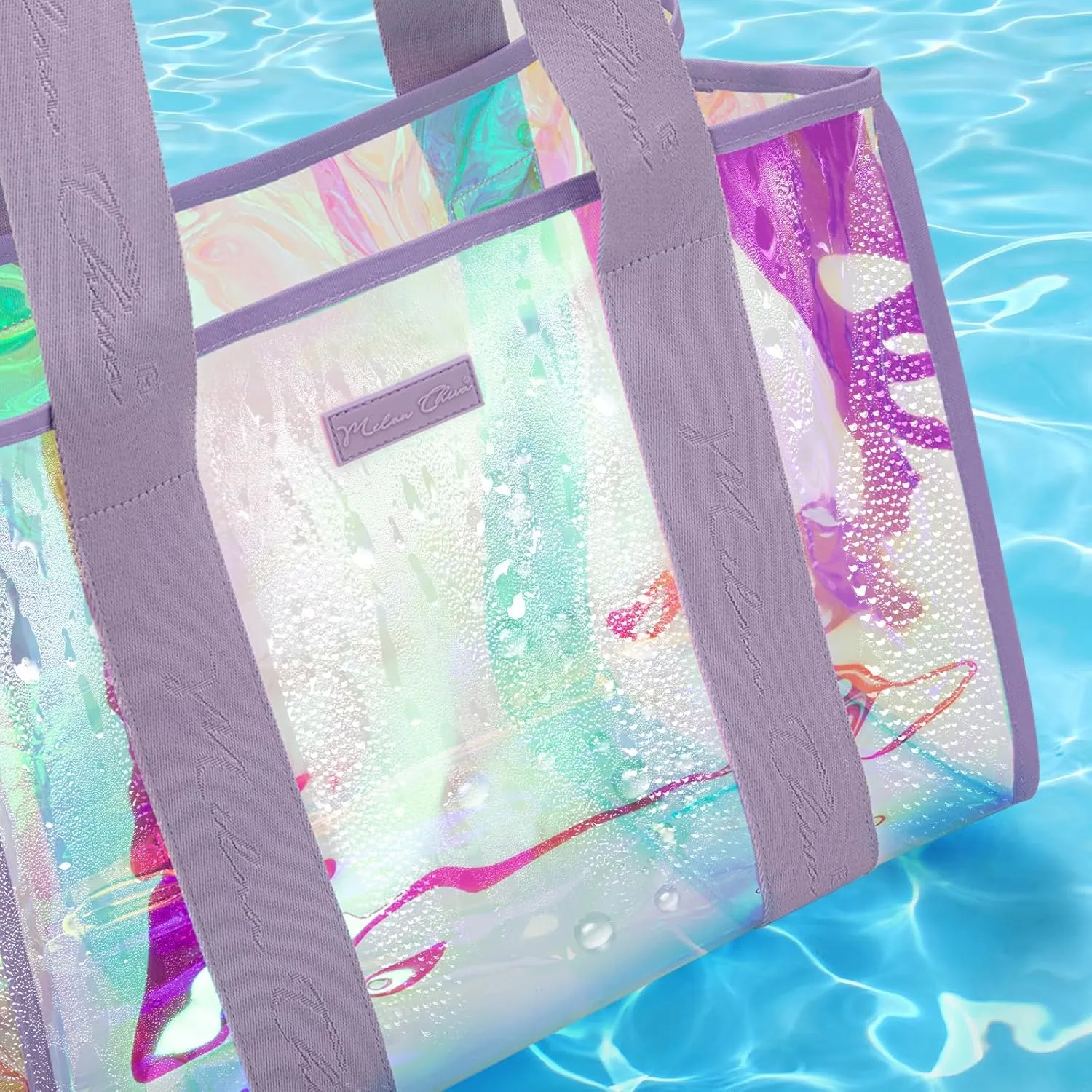 Milan Chiva Large Beach Tote Bag for Women Waterproof Sandproof Iridescent Clear Tote