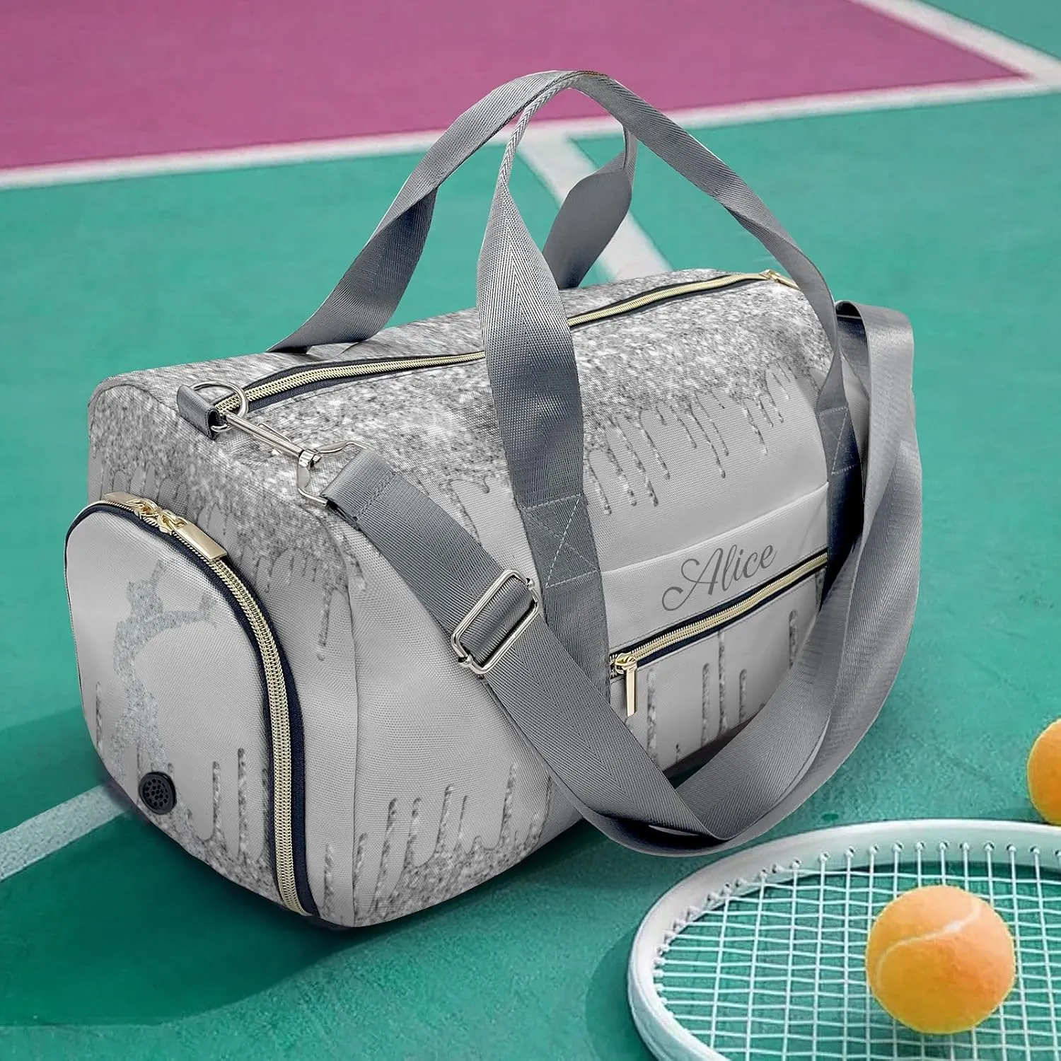 Personalized Name Duffel Bag Grey Gymnast Drop Glitter Ultimate Travel Bags: Your Companion for Every Adventure