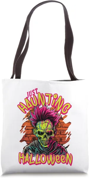 Punk Skeleton Spiked Hair Halloween Design Tote Bag