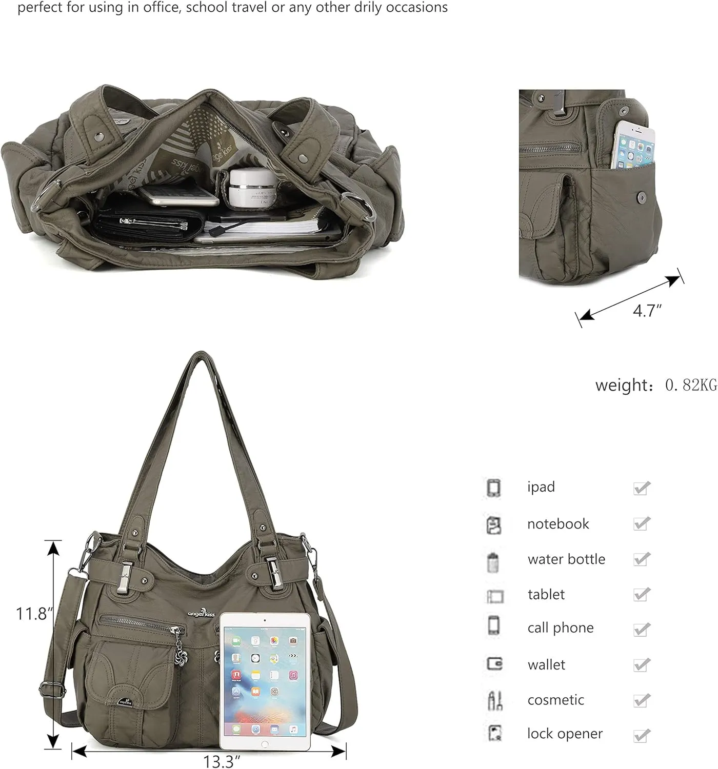 Purses and Handbags Women Tote Shoulder Top Handle Satchel Hobo Bags Fashion Washed Leather Purse