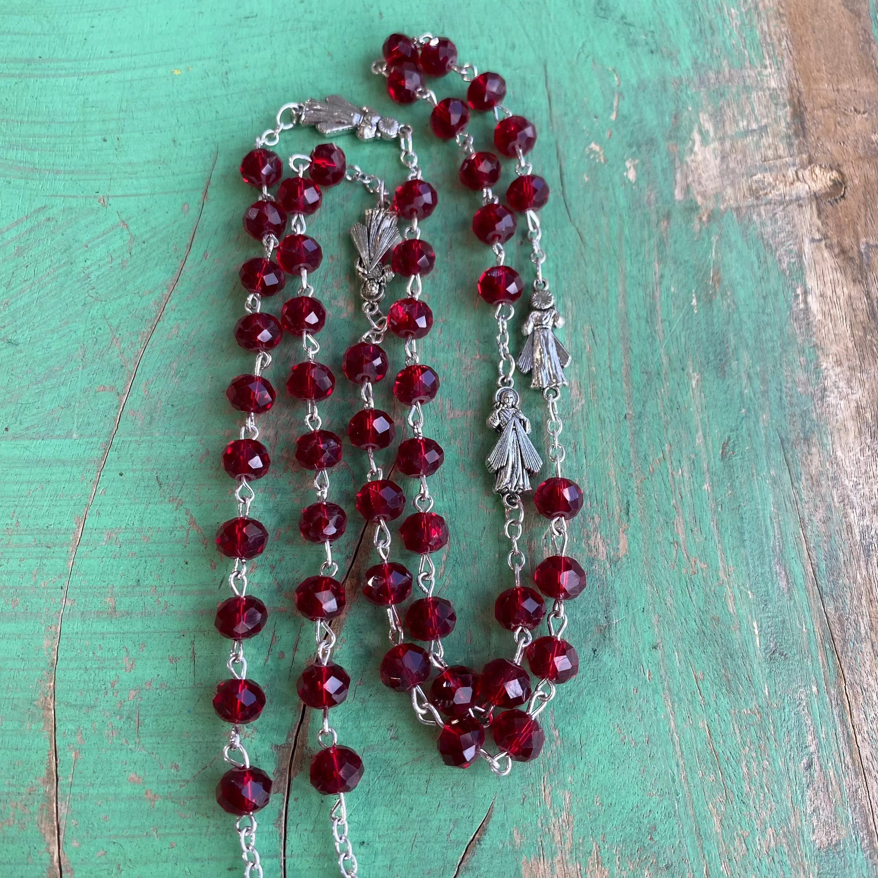 Red Divine Mercy Crystal Rosary
