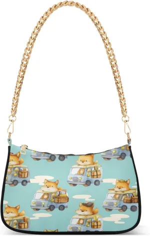 Shoulder Bags for Women Fox Car Cloud Pattern Hobo Tote Handbag Small Clutch Purse with Zipper Closure