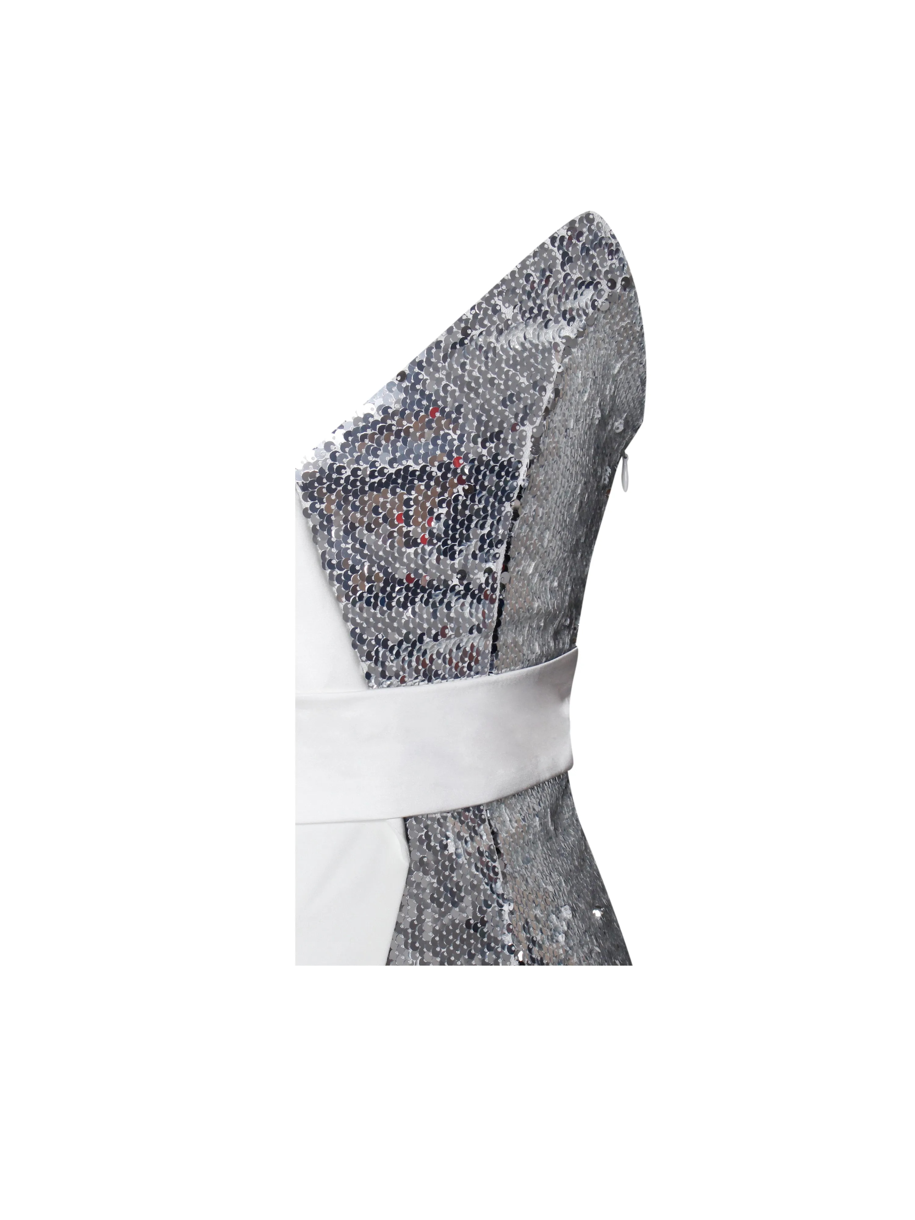 Silver Night White Sequin Graceful Crepe Tuxedo Blazer Dress