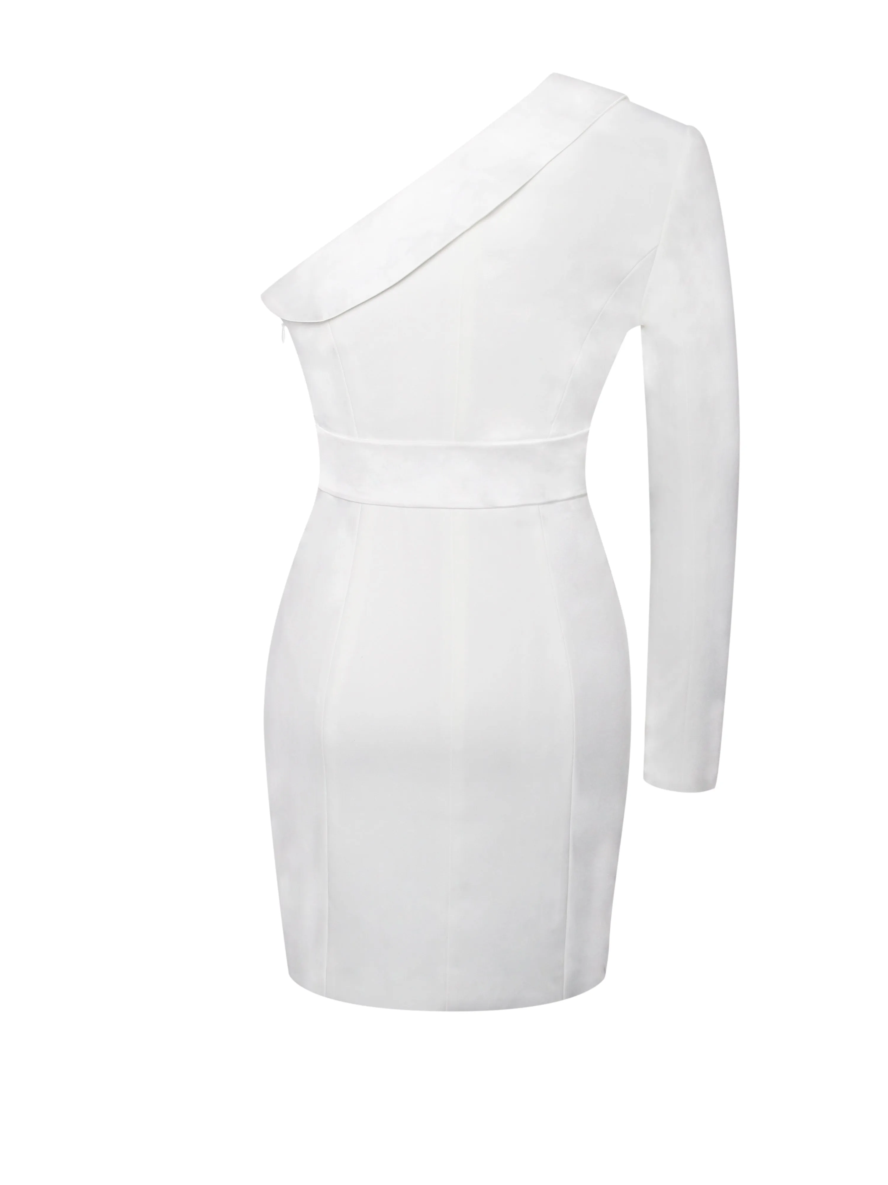 Silver Night White Sequin Graceful Crepe Tuxedo Blazer Dress
