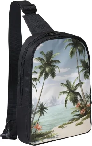 Sling Bag for Women Men Crossbody Bag Fashion Waist Bag Tropical Palm Trees Chest Bag Adjustable Fanny Pack