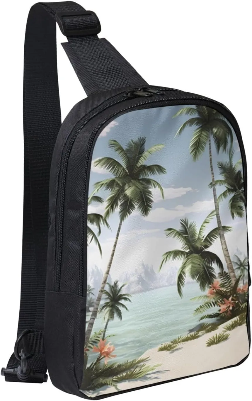 Sling Bag for Women Men Crossbody Bag Fashion Waist Bag Tropical Palm Trees Chest Bag Adjustable Fanny Pack