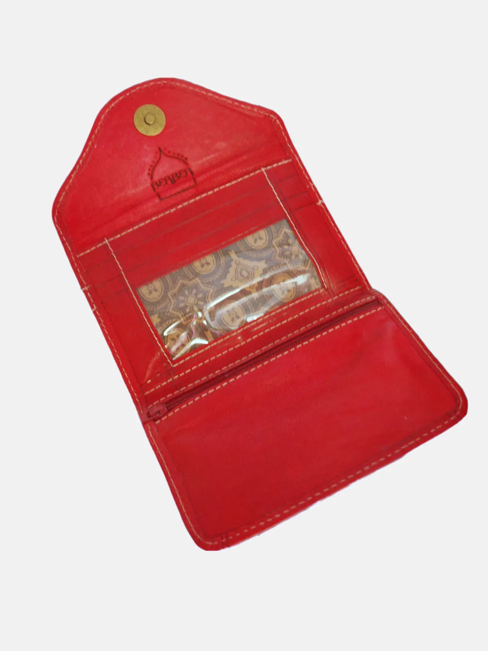 Small Leather Tri-Fold Purse Red