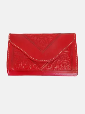Small Leather Tri-Fold Purse Red
