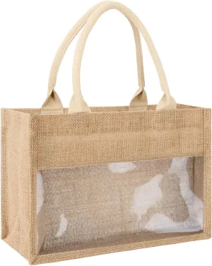 TopTie Jute Tote Bag Spliced Transparent Film Beach Bag Bridesmaid Proposal Bag Burlap Shopping Bag