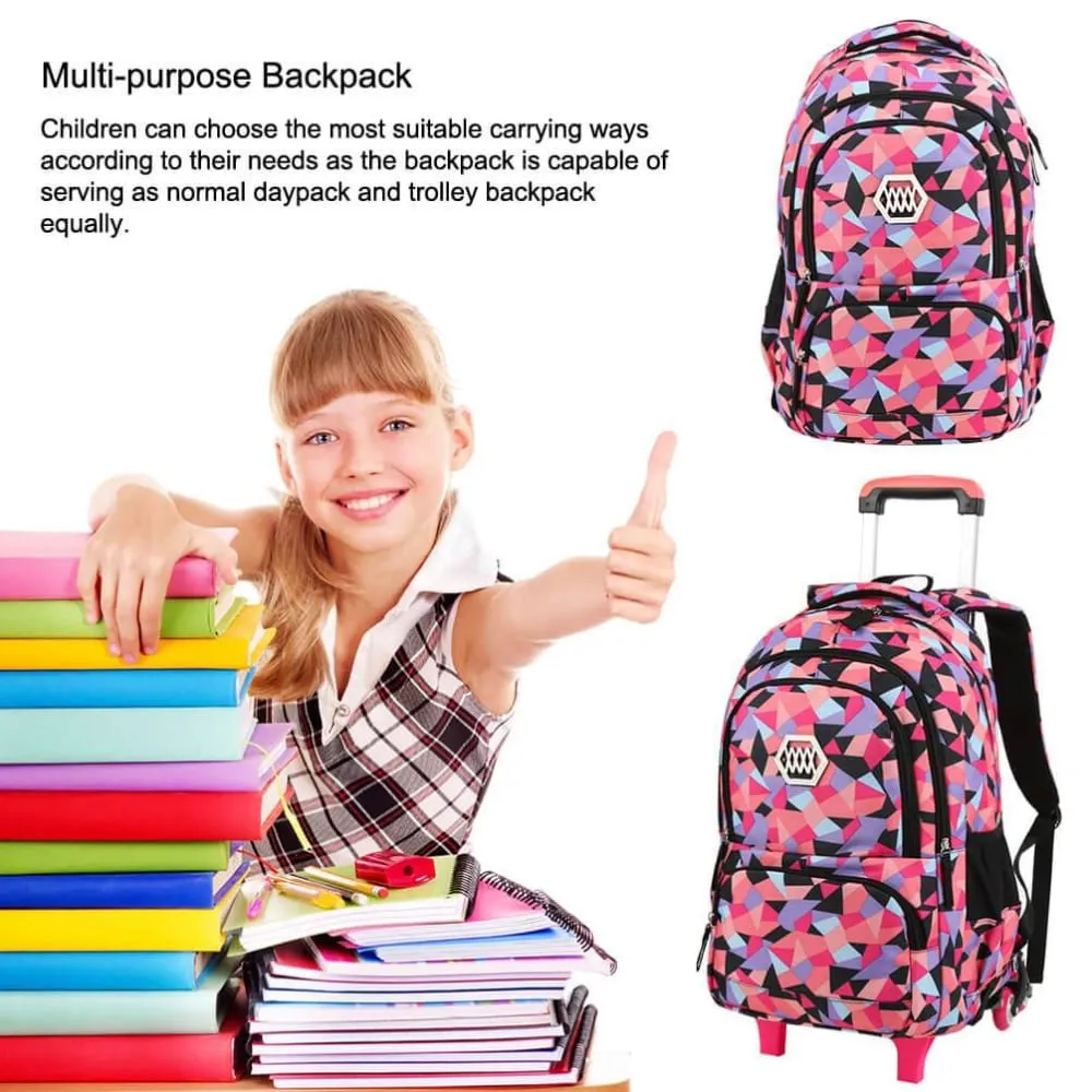 Vbiger Large-capacity Trolley School Bag Travel Rolling Backpacks for Primary School Students