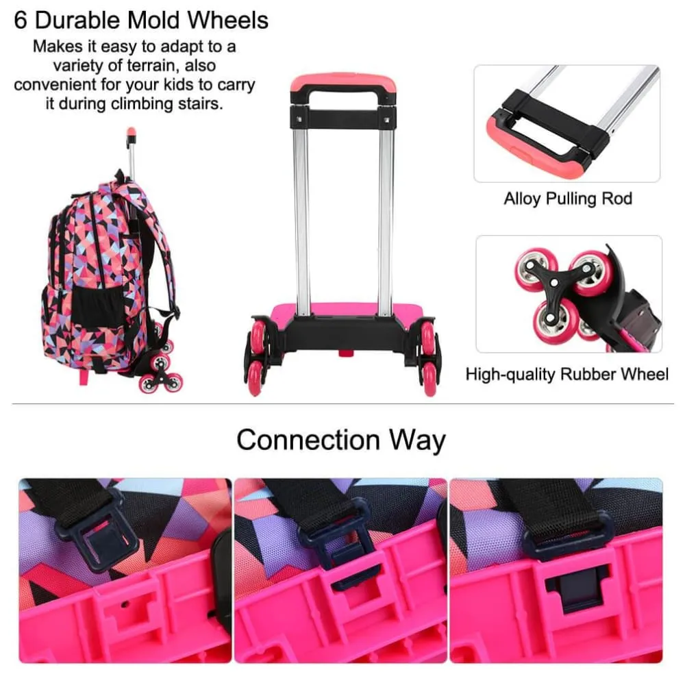 Vbiger Large-capacity Trolley School Bag Travel Rolling Backpacks for Primary School Students
