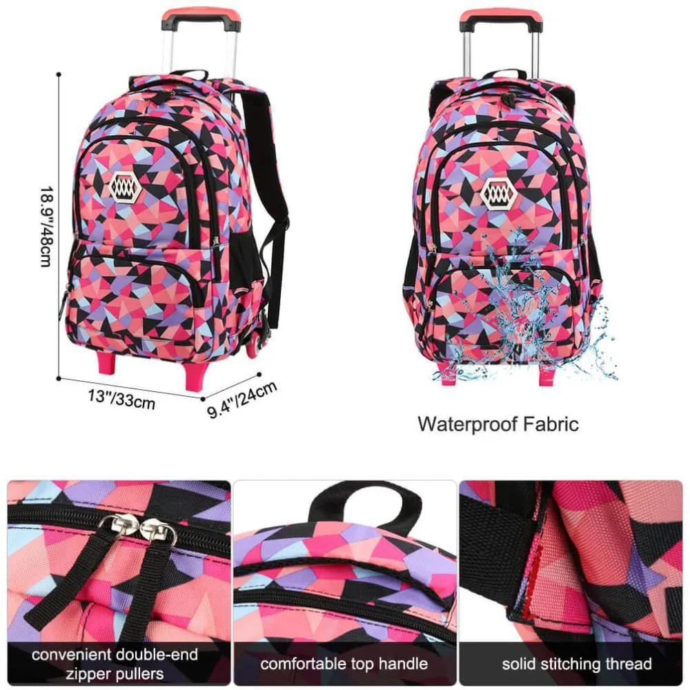 Vbiger Large-capacity Trolley School Bag Travel Rolling Backpacks for Primary School Students
