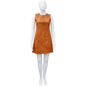 VINCE LEATHER SLEEVELESS SHIFT DRESS