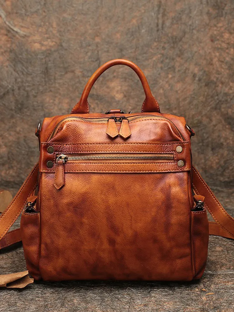 Vintage Leather Rucksack Bag Womens School Backpack Ladies Leather Backpack Purses