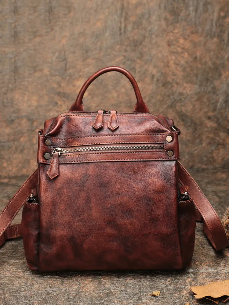 Vintage Leather Rucksack Bag Womens School Backpack Ladies Leather Backpack Purses