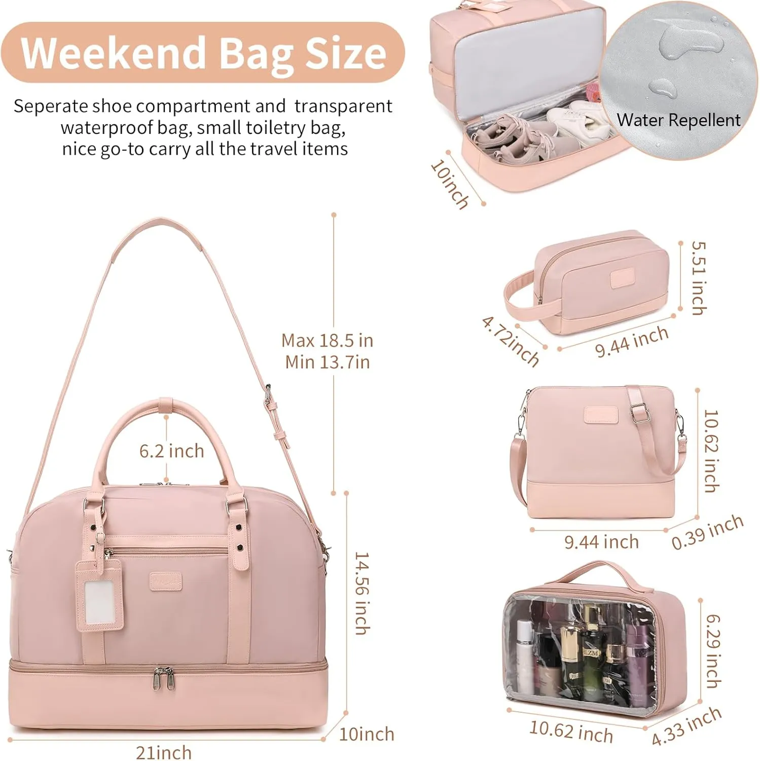 Wogarl Weekender Bags for Women Large Overnight Bag Weekend Travel Duffel Bag Carry on Shoulder with Shoe Compartment Toiletry Bag for Travel Business Gym