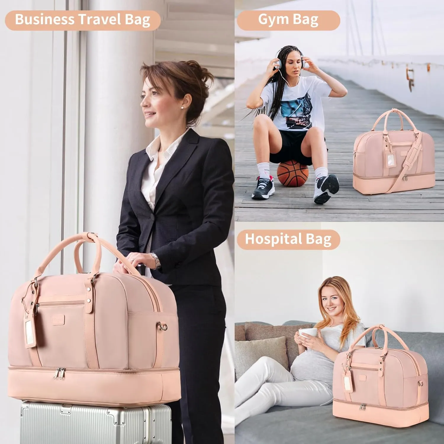 Wogarl Weekender Bags for Women Large Overnight Bag Weekend Travel Duffel Bag Carry on Shoulder with Shoe Compartment Toiletry Bag for Travel Business Gym