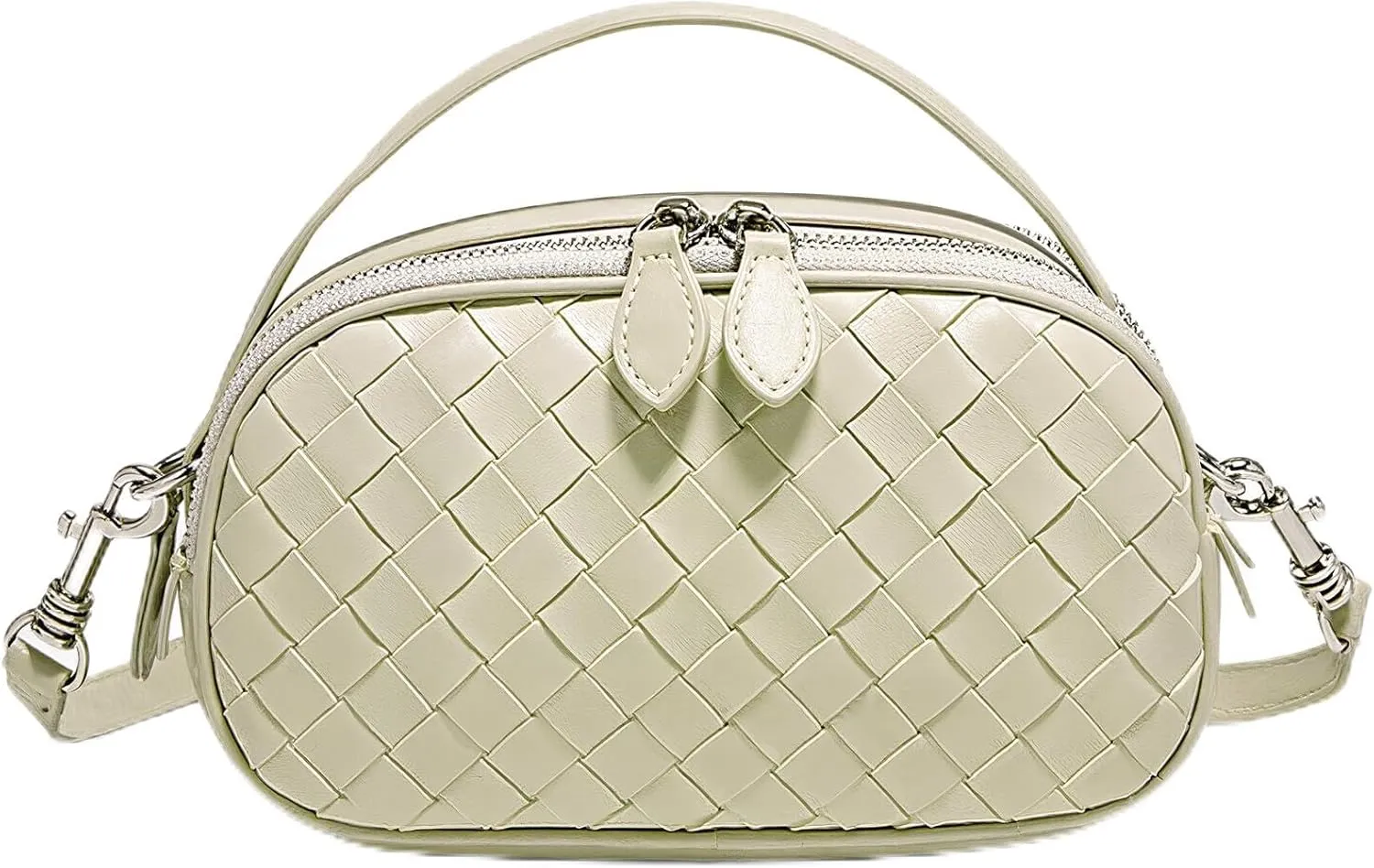 Women's Genuine Leather Crossbody Bag - Small Adjustable Strap Woven Purse, Multi-Pocket Handbag for Everyday Use