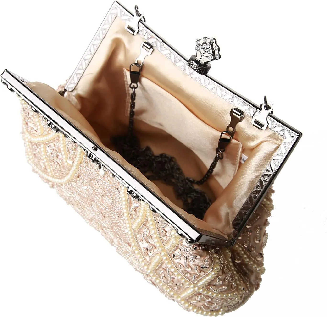 Womens Vintage Floral Beaded Rhinestone Embroidery Clutch Sequin Crossbody Bag Evening Handbag for Bridal Wedding Party Prom