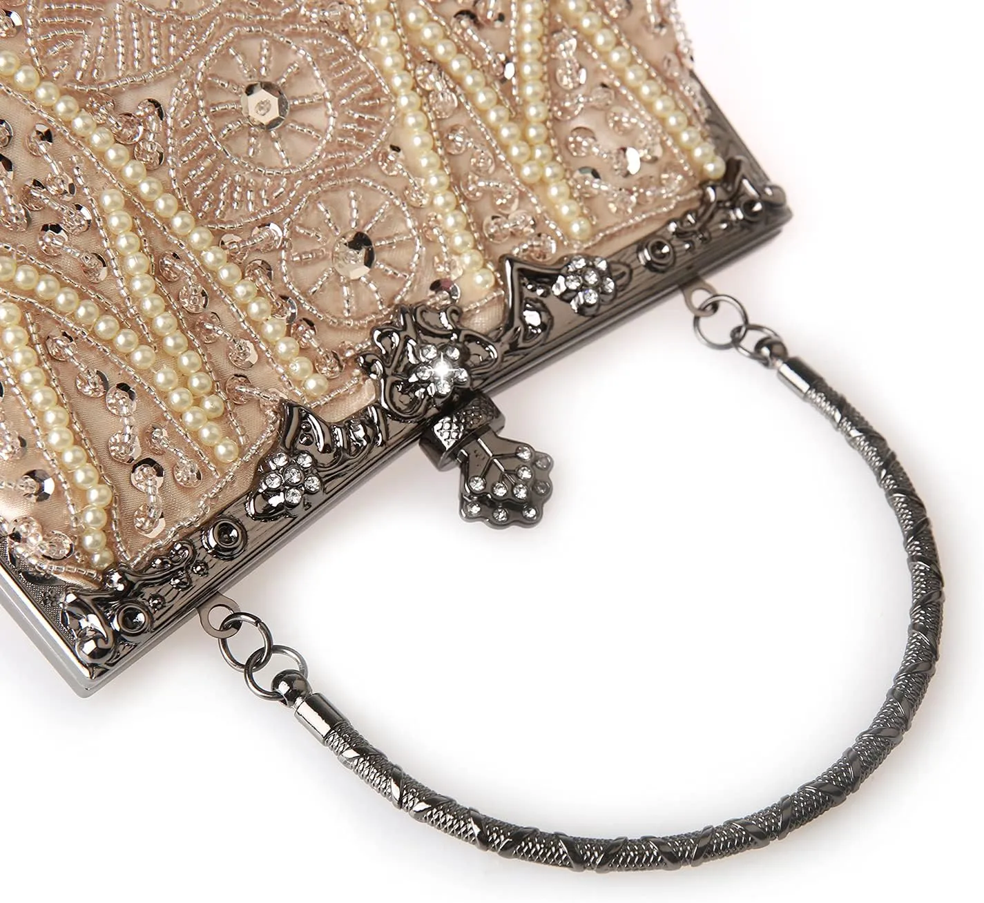 Womens Vintage Floral Beaded Rhinestone Embroidery Clutch Sequin Crossbody Bag Evening Handbag for Bridal Wedding Party Prom