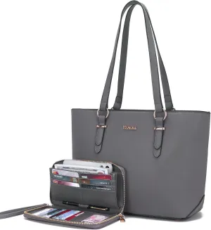 YZAOLL Purses for Women Faux Leather Medium Large Tote Satchel Shoulder Purse Handbag Wallet set