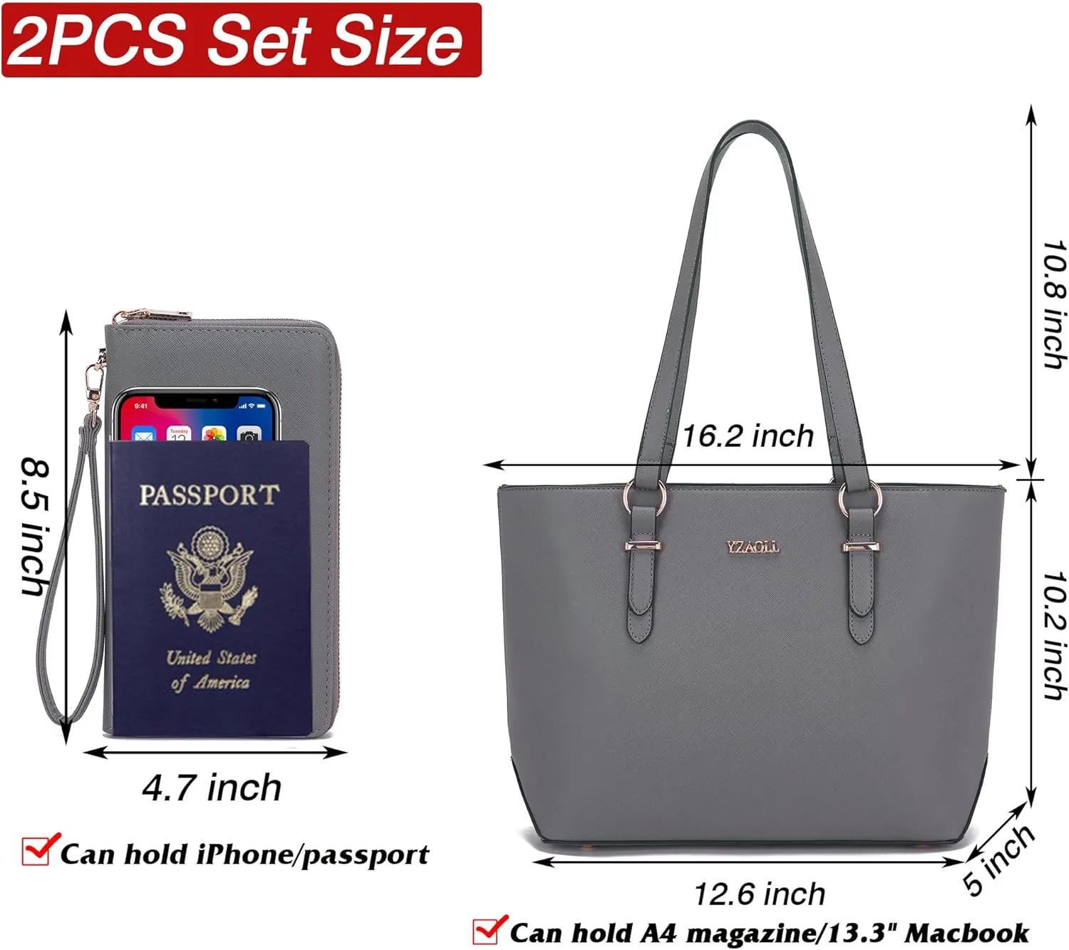 YZAOLL Purses for Women Faux Leather Medium Large Tote Satchel Shoulder Purse Handbag Wallet set
