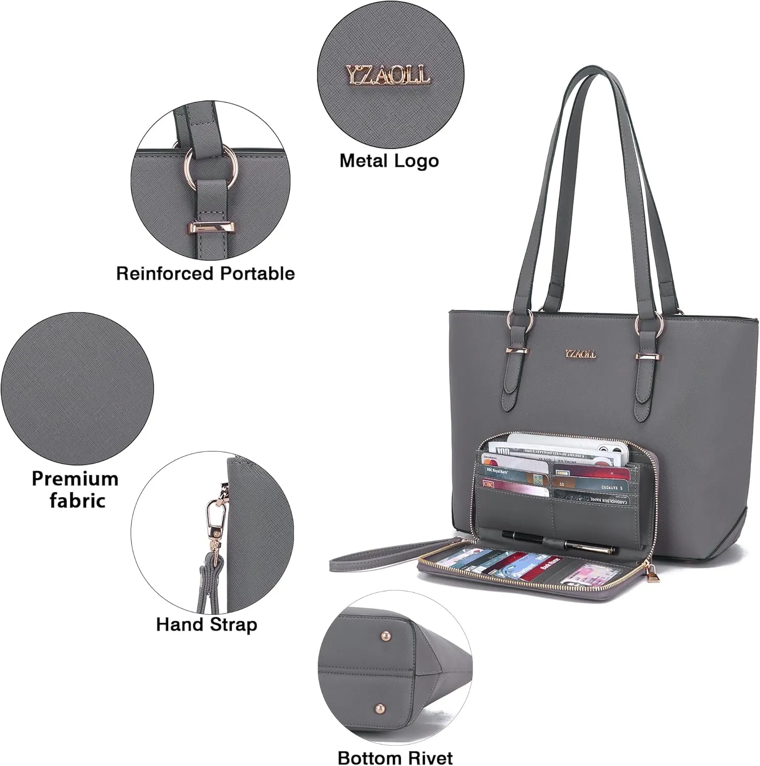 YZAOLL Purses for Women Faux Leather Medium Large Tote Satchel Shoulder Purse Handbag Wallet set